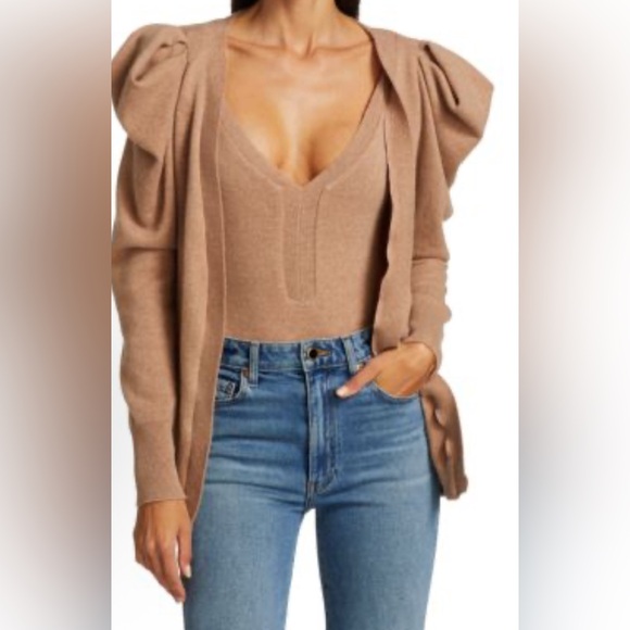 Johanna Ortiz, Camel Pima Cotton Puff Shoulder Cardigan, Size L | 1050. NWOT - Picture 1 of 8